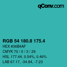 カラーコード: RGB 54 180.8 175.4 | qconv.com