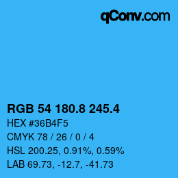 カラーコード: RGB 54 180.8 245.4 | qconv.com