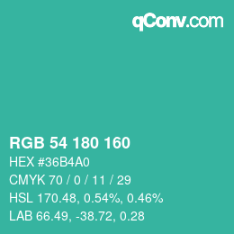 Color code: RGB 54 180 160 | qconv.com