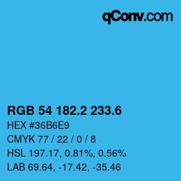 カラーコード: RGB 54 182.2 233.6 | qconv.com