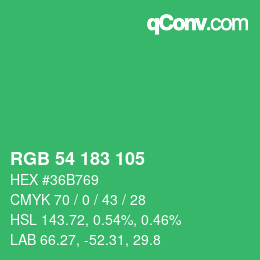 颜色代码: RGB 54 183 105 | qconv.com