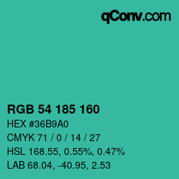 Color code: RGB 54 185 160 | qconv.com