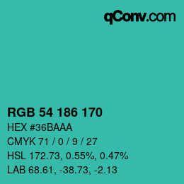 颜色代码: RGB 54 186 170 | qconv.com