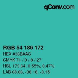 颜色代码: RGB 54 186 172 | qconv.com