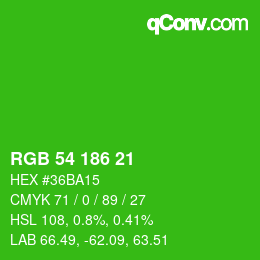 Color code: RGB 54 186 21 | qconv.com