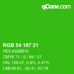 Color code: RGB 54 187 21 | qconv.com