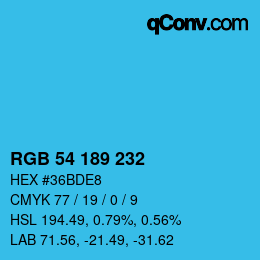 Color code: RGB 54 189 232 | qconv.com