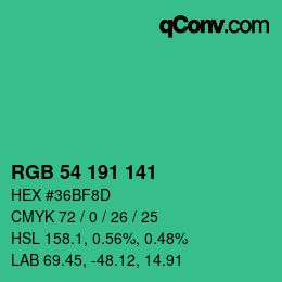 Color code: RGB 54 191 141 | qconv.com