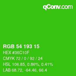 カラーコード: RGB 54 193 15 | qconv.com