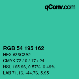 Color code: RGB 54 195 162 | qconv.com