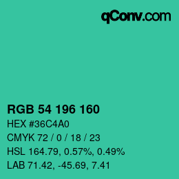 Color code: RGB 54 196 160 | qconv.com