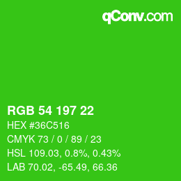 颜色代码: RGB 54 197 22 | qconv.com