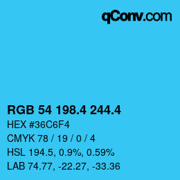 カラーコード: RGB 54 198.4 244.4 | qconv.com