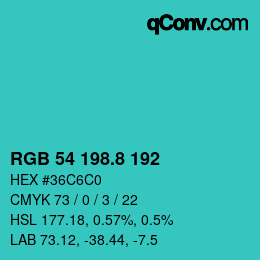 カラーコード: RGB 54 198.8 192 | qconv.com
