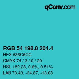 カラーコード: RGB 54 198.8 204.4 | qconv.com