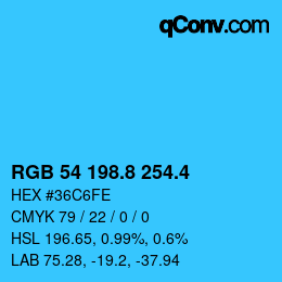 カラーコード: RGB 54 198.8 254.4 | qconv.com