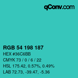 Color code: RGB 54 198 187 | qconv.com