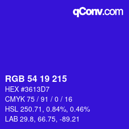 Color code: RGB 54 19 215 | qconv.com