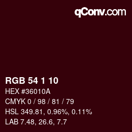颜色代码: RGB 54 1 10 | qconv.com