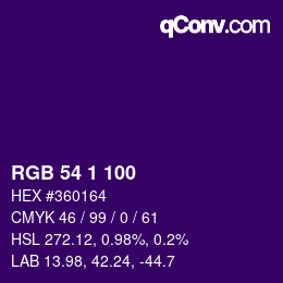 カラーコード: RGB 54 1 100 | qconv.com