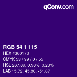 Color code: RGB 54 1 115 | qconv.com