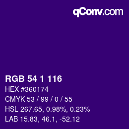 カラーコード: RGB 54 1 116 | qconv.com