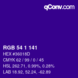 カラーコード: RGB 54 1 141 | qconv.com