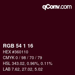 カラーコード: RGB 54 1 16 | qconv.com