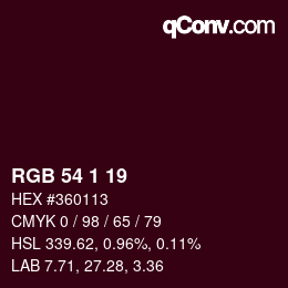 カラーコード: RGB 54 1 19 | qconv.com