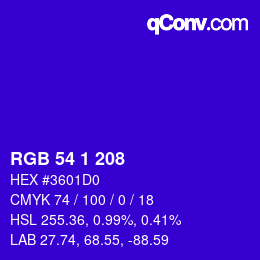 Color code: RGB 54 1 208 | qconv.com