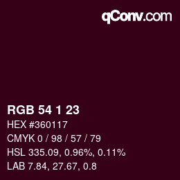 カラーコード: RGB 54 1 23 | qconv.com