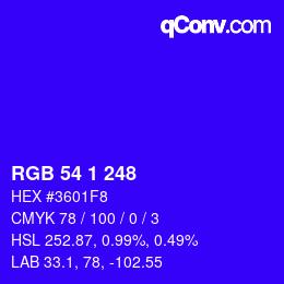 Color code: RGB 54 1 248 | qconv.com