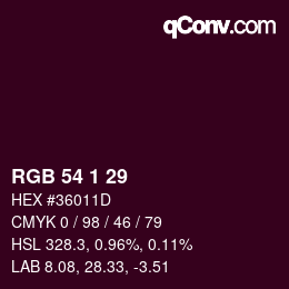カラーコード: RGB 54 1 29 | qconv.com