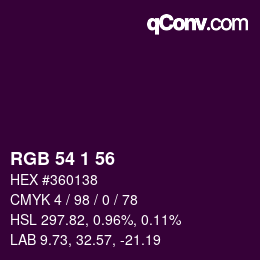 Color code: RGB 54 1 56 | qconv.com