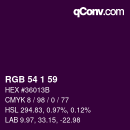 Color code: RGB 54 1 59 | qconv.com