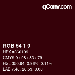 カラーコード: RGB 54 1 9 | qconv.com