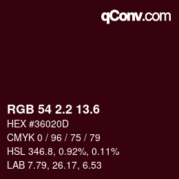 カラーコード: RGB 54 2.2 13.6 | qconv.com