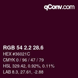 カラーコード: RGB 54 2.2 28.6 | qconv.com