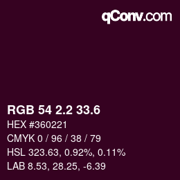 カラーコード: RGB 54 2.2 33.6 | qconv.com