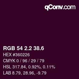 カラーコード: RGB 54 2.2 38.6 | qconv.com