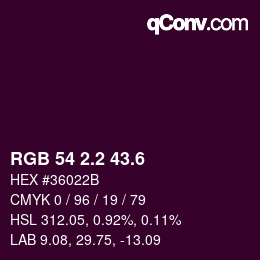 カラーコード: RGB 54 2.2 43.6 | qconv.com