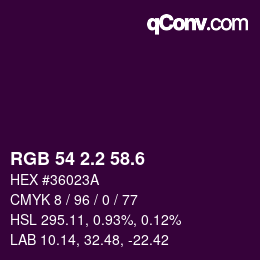 カラーコード: RGB 54 2.2 58.6 | qconv.com