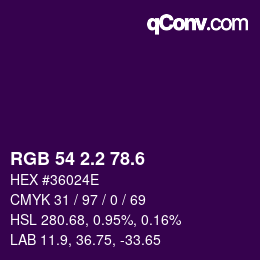 カラーコード: RGB 54 2.2 78.6 | qconv.com