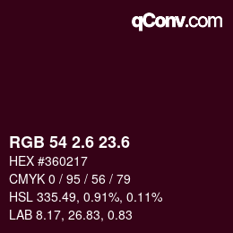 カラーコード: RGB 54 2.6 23.6 | qconv.com
