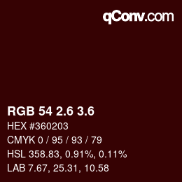 カラーコード: RGB 54 2.6 3.6 | qconv.com