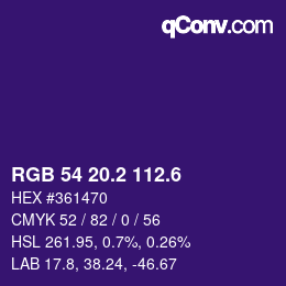 カラーコード: RGB 54 20.2 112.6 | qconv.com