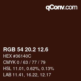 カラーコード: RGB 54 20.2 12.6 | qconv.com