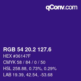 カラーコード: RGB 54 20.2 127.6 | qconv.com