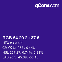 カラーコード: RGB 54 20.2 137.6 | qconv.com