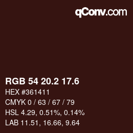 カラーコード: RGB 54 20.2 17.6 | qconv.com